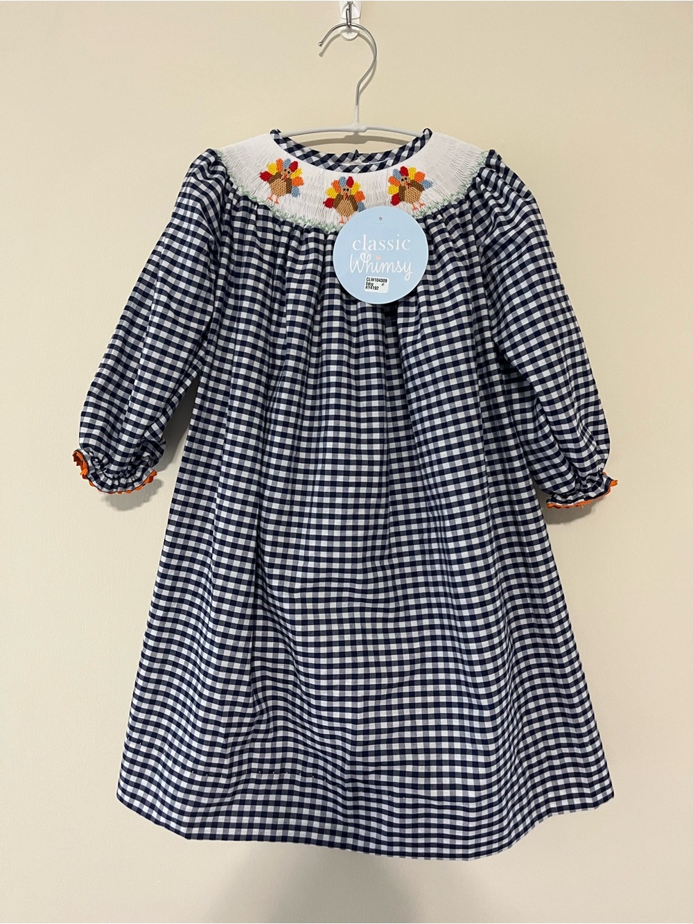 Classic Whimsy NWT Smocked Girls Holiday Thanksgiving Gingham Dress 4T